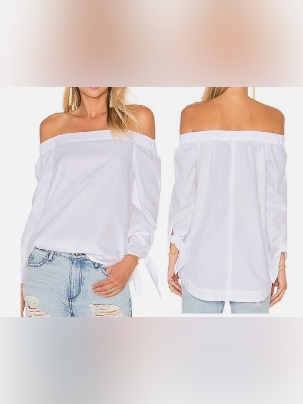 Free People White Off-the-Shoulder Tie-Sleeve Blouse